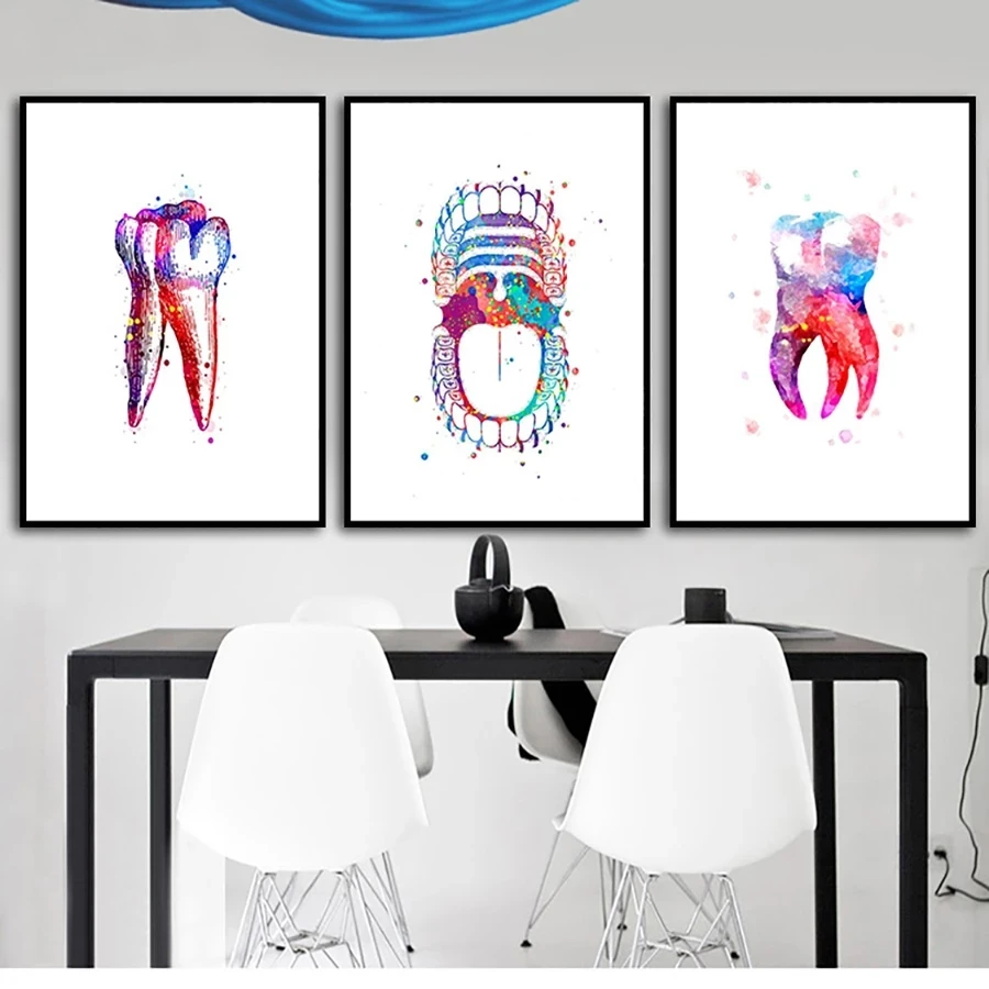 

Canvas Painting Watercolor Dental Dentist Art Poster Human Teeth Anatomy Stomatology Clinic Wall Decor Modular Picture HD Print