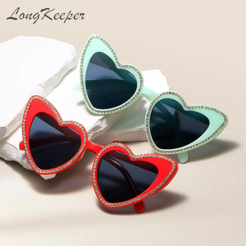 

Long Keeper Heart Shaped Rhinestone Sunglasses Women Men Oversize Sun Glasses Retro Cat Eye Vintage Uv400 Party Red Eyeglasses