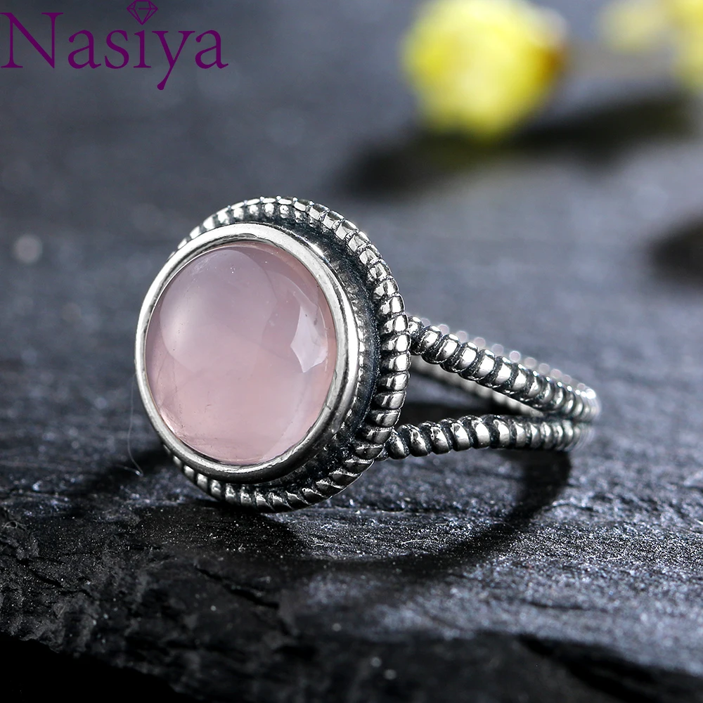 

Natural Rose Quartz Rings Silver Ring for Women Girls Cute Romantic Fine Jewelry Wedding Anniversary Gift Wholesale