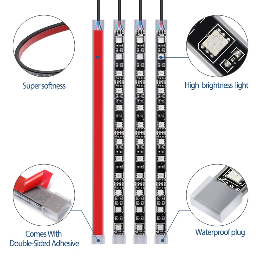 

Motorcycle LED Neon Strip Lamp RGB 15-colors Remote Control Under Glow Lights 5050SMD LED Car Decorative Light Strip