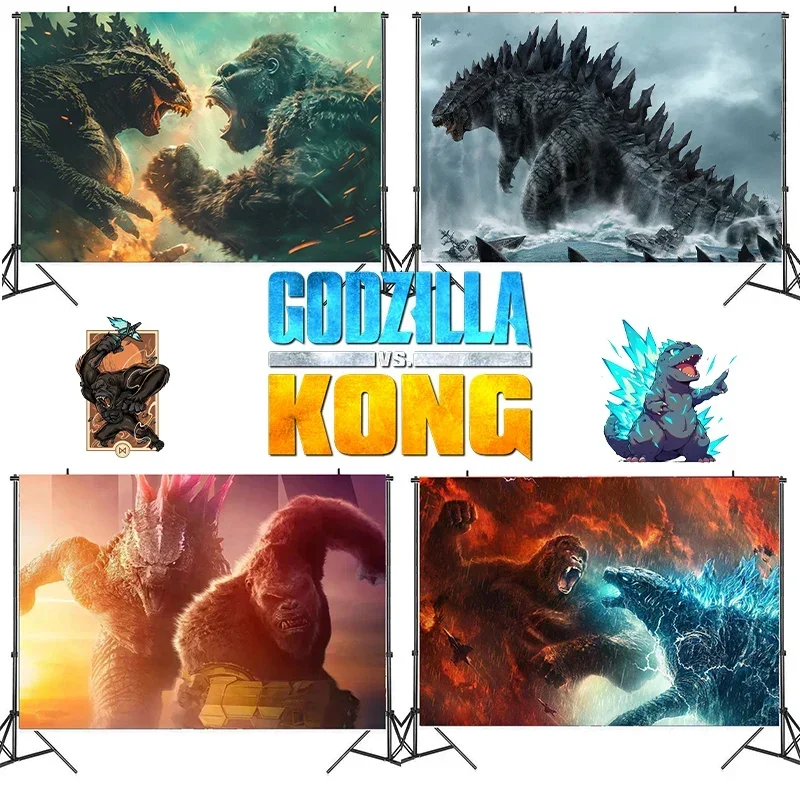 Фон для фотосъемки с мультипликационным принтом Godzilla Vs Kong украшения дня рождения