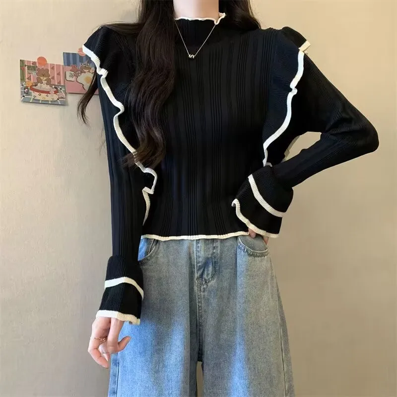 Женский трикотажный свитер-водолазка элегантная облегающая вязаная кофта с