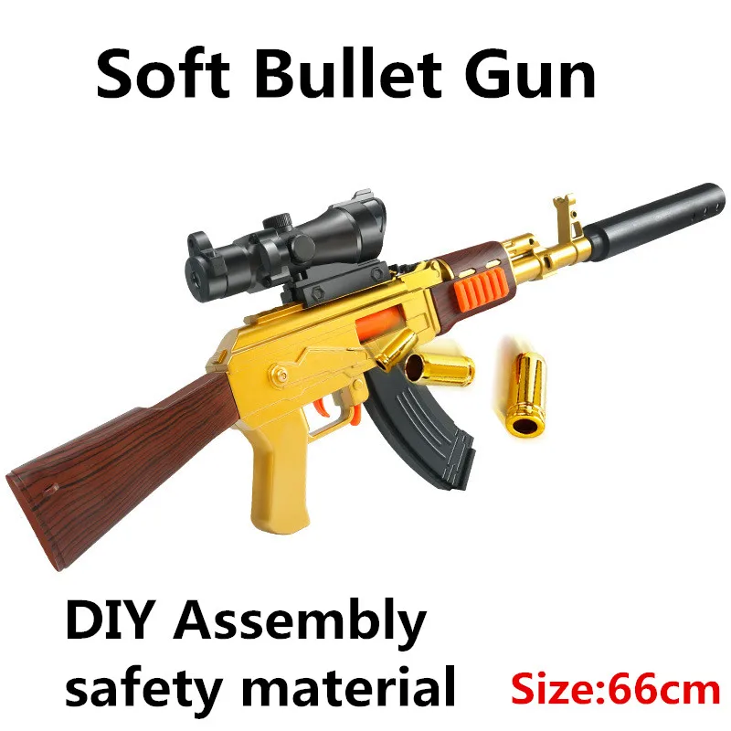 

New Soft Bullet Gun Shell-ejecting AK47 Manual Single Shot EVA Soft Bullet 50pcs DIY Assembly Toys Guns For Boys
