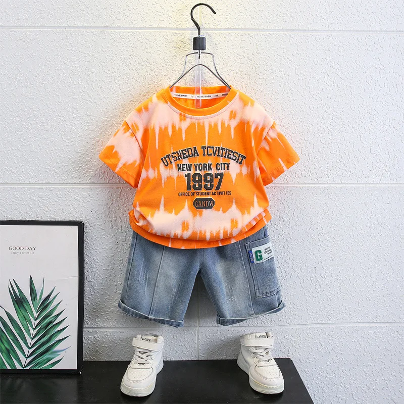 2 шт./комплект футболка с коротким рукавом и джинсовые шорты