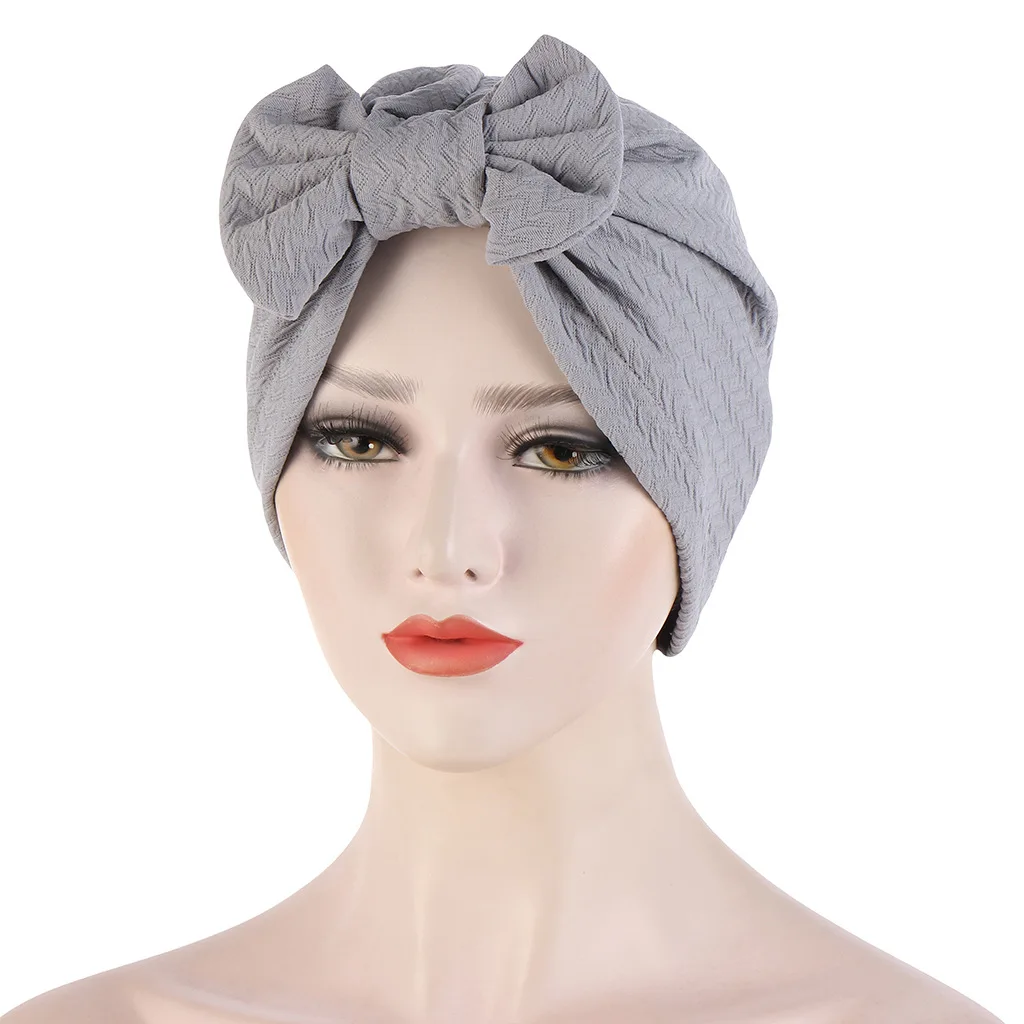 

Muslim Solid Bonnet Womens Big Bowknot Stretch Hijab Turban Hat Scarf Headwear Cap Head Wrap Chemo Beanies Bows Hair Accessories