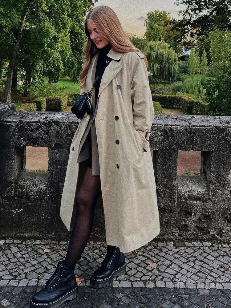 

Jyate 2022 осенний Однотонный женский тренчкот с отложным воротником и поясом Длинная женская ветровка модный элегантный двубортный тренчкот