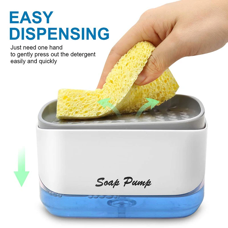 

2 in 1 Scrub Liquid Detergent Dispenser Push Type Liquid Soap Dump Pump Storage Box With Sponge Kitchen Tools Bathroom Supplies