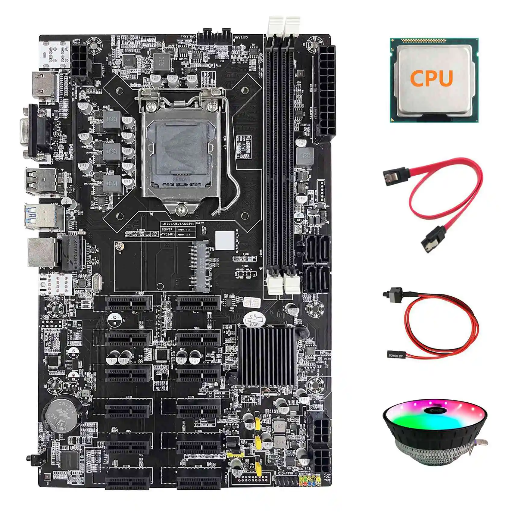 B75 12 PCIE ETH Mining Motherboard+Random CPU+Fan+SATA Cable+Switch Cable LGA1155 MSATA DDR3 B75 PCIE Miner Motherboard