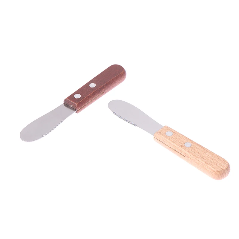 

2Pcs Wooden Handle Stainless Steel Cutlery Spatula Butter Knife Scraper Spreader Breakfast Tool Kitchen Accessory