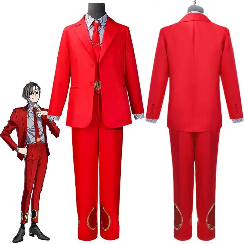 

Chris Redgrave Cosplay Anime HIGH CARD Costume Fancy Party Clothing Formal Red Suit Halloween Carnival Uniforms Role Play