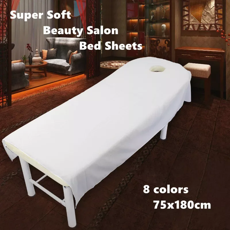 

Soft white bed covers massage treatment table cover polyester cosmetic salon sheet professional SPA sheets with hole Breathable