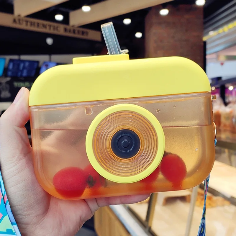 

Creative Camera Water Bottle With Straw Kawaii Clear Plastic Water Bottle Portable Fashion High Capacity Student Adult Water Cup