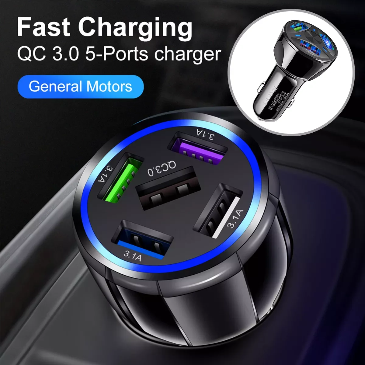 

Ports USB Car Charger Fast Charging Car Charging Cigarette Lighter Adapter USB Automatic Power-Off Phone Charger for Truck SUV