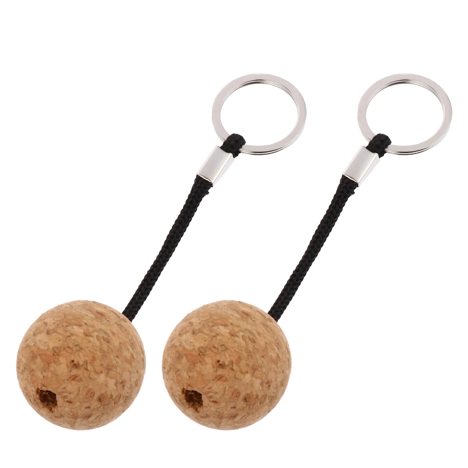 

2 Pcs Fishing Keychain Cork Float Floatable Ball Floating Outdoor Wooden Keyring Boat supplies
