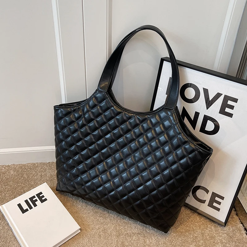 

Большая вместительная сумка в клетку со стразами, новинка 2022, Женская рабочая сумка через плечо, сумка-мессенджер, сумка-тоут, сумка для подм...