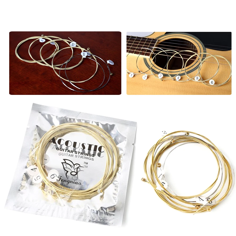 

6pcs/set Folk Guitar String Replacement Parts Acoustic Guitar Copper Core Strings Kit Musical Instrument Accessories 43cm