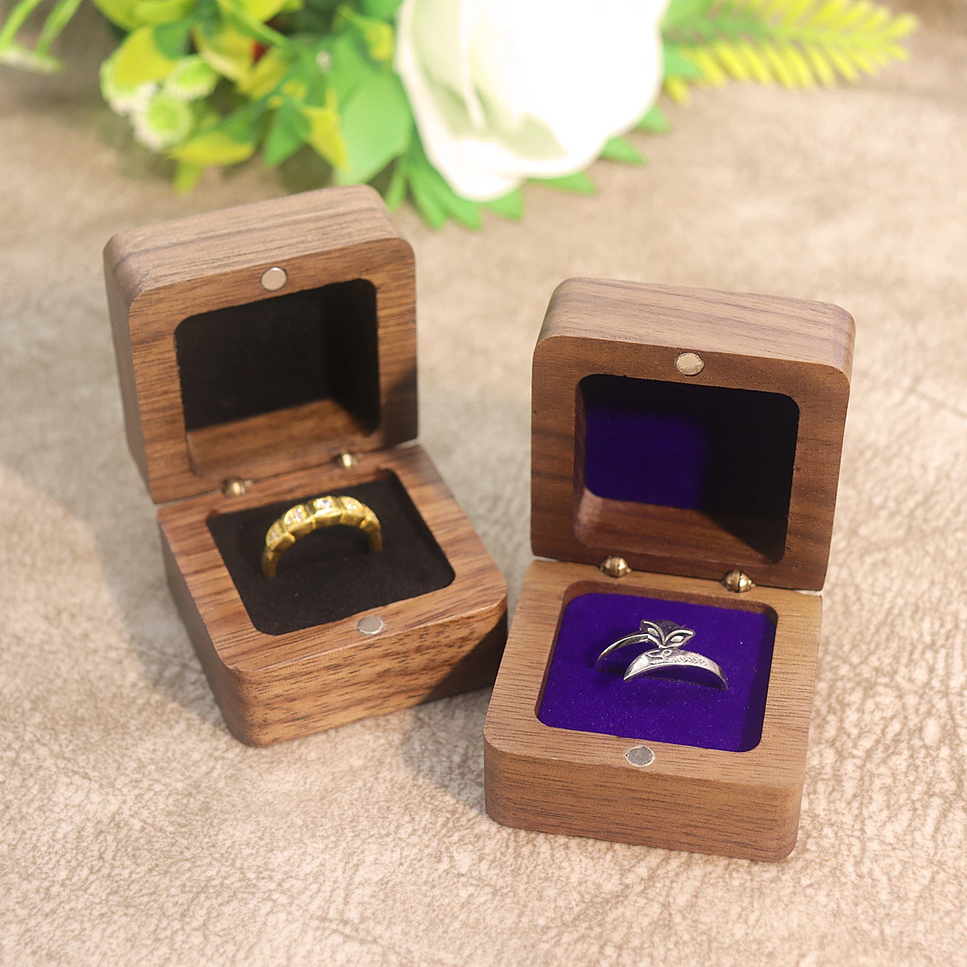 Коробка для ювелирных изделий из черного ореха квадратная коробка колец