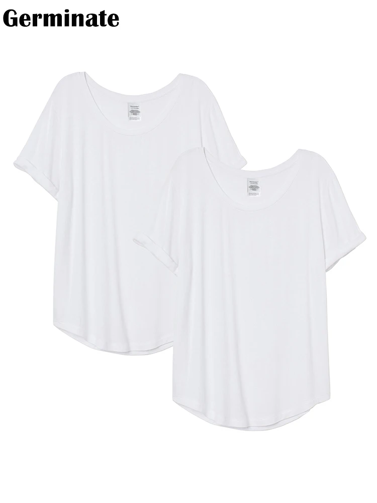 

Germinate Basic Cotton 2 Pack T Shirts Women Summer Aesthetic Fashion Curved Hem Casual Vintage Black White Tee Tops Female
