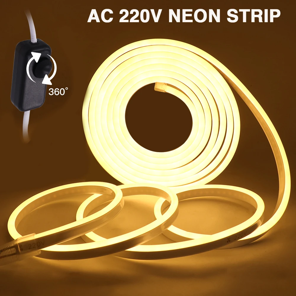 

Dimmerable AC 220V 240V LED Neon Strip Waterproof 2835 120Leds/m Neon Sign Flexible Ribbon Tape Silicon Tube Light Lamp