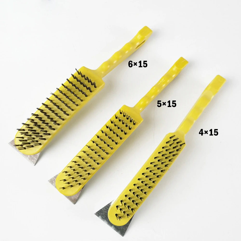 

11'' Steel Wire Brush With Metal Scraper Plastic Handle Machinery Paint Remover Rust Cleaner Metal Washing Polishing Hand Tool