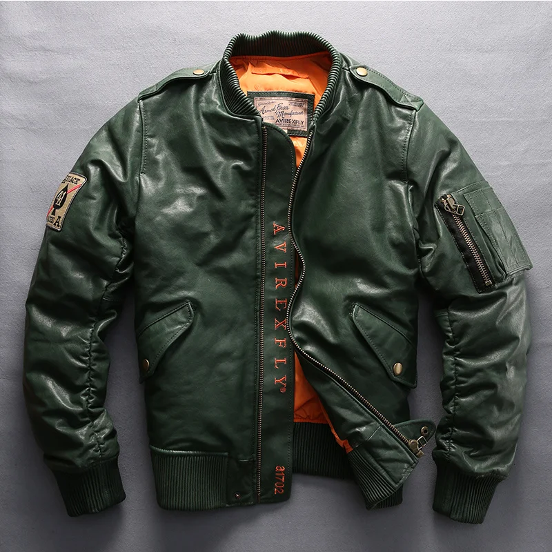 

DHL Free Shipping,Men Genuine Leather Down Jacket Winter Plus Size 6XL Vintage Warm Real Sheepskin Motorcycle Biker Hot Coat