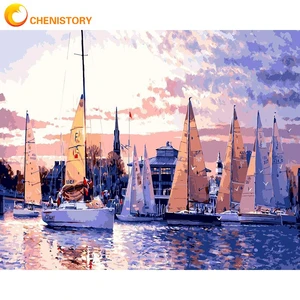 CHENISTORY Modern Painting By Numbers Acrylic Paints Decorative Paintings Sailboats Picture Paint For Adults Wall Decor Unique G