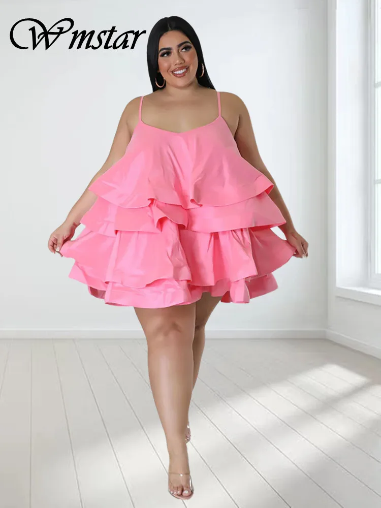 

Wmstar Plus Size Dresses for Women New In Summer Clothes Tank Ruffles Sexy Party Cute Loose Mini Dress Wholesale Dropshipping