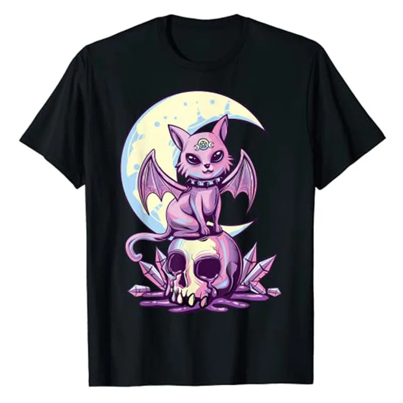 

Pastel Goth Wiccan-Cat Cute Creepy Witchy Cat and Skull T-Shirt Aesthetic Clothes Anime Manga Graphic Tee Short Sleeve Y2k Top
