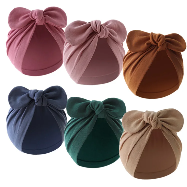 

Turban Baby Girls Boys Hat Cute Flower Knot Bunny Ears Hat Cotton Newborn Beanie Caps For Kids Toddler Infant Hair Accessories