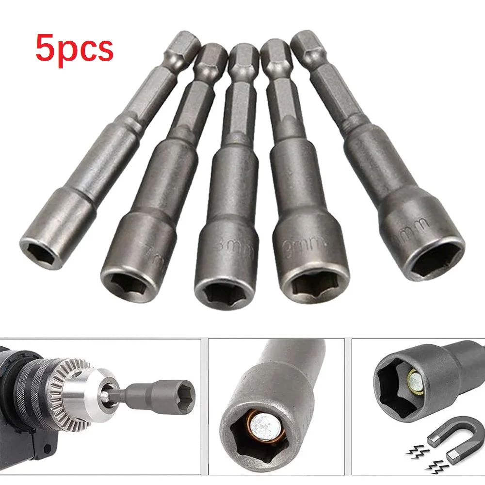 

5pcs Hex Socket Socket 6/7/8/9/10mm Magnetic Nut Screwdriver 1/4 Hex Key Set Drill Bit Adapter For Power Drills Impact Drivers