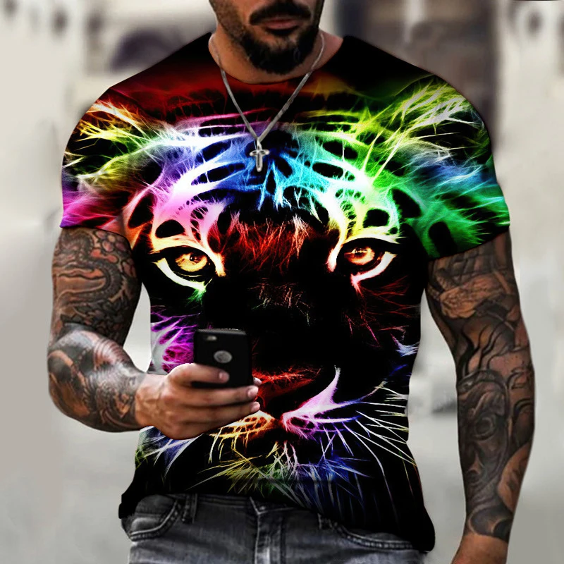 

Футболка мужская летняя с коротким рукавом и принтом льва