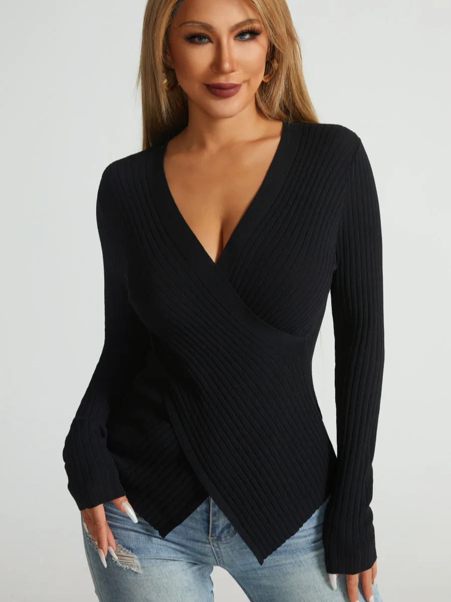 Y2K укороченные топы для женщин 2024 весна-зима сексуальный базовый вязаный свитер