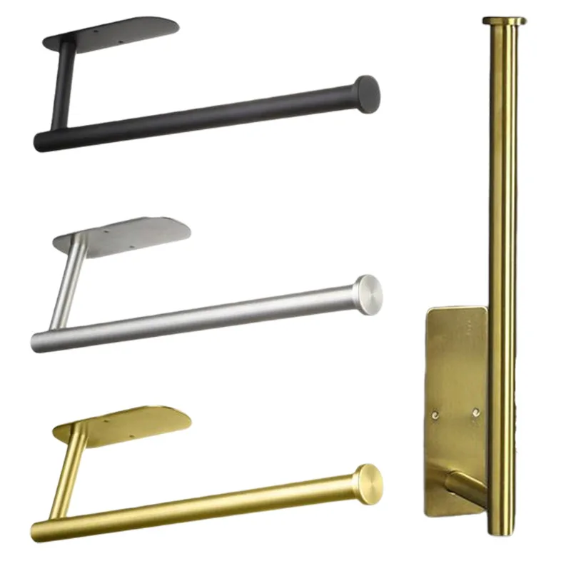 

Black kitchen towel holder 304 stainless steel roll paper holder punch-free paper towel holder bathroom towel bar