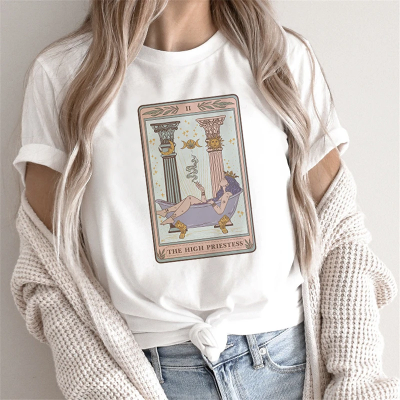 

Tee Lady Fashion Women Short Sleeve Summer Top Clothes Tshirt Female Tarot Print Cute Lovely Casual Regular Graphic T-Shirt