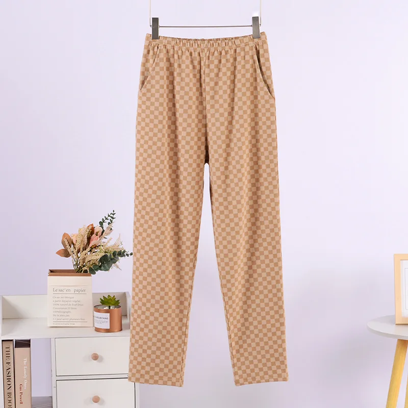 Fdfklak Spring Autumn Plaid Sleepwear Pant For Women New Casual Pajamas Pants Loose Loungewear Thin Velvet Pyjama Trousers