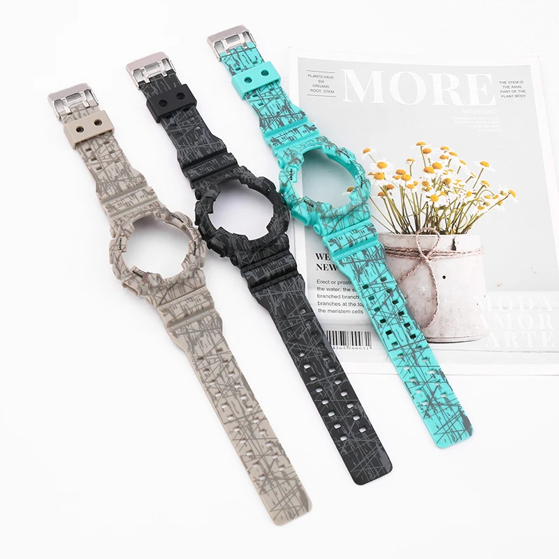 Camo Rubber Resin strap case for Casio G-shock GA110 100 120 140 GD GLS GAX Sports Waterproof Watch strap Accessories Buckle