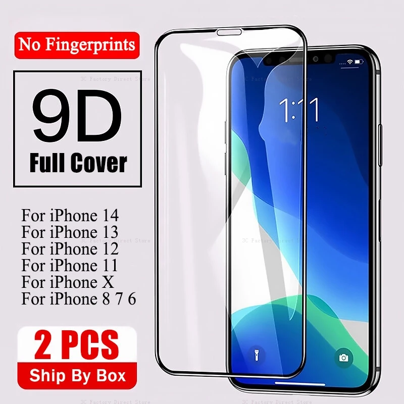 2 PCS 9D Full Cover Tempered Glass Screen Protector For iPhone 14 13 12 11 Pro Max Mini X XR XS Max 8 7 Plus 6 6S Plus