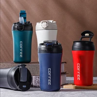 stainless steel thermos cup business office coffee cup portable car gift water cup one cover dual purpose straw double drinking