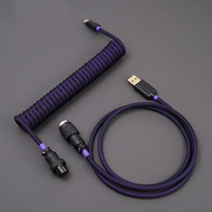 

YUNZII Custom Coiled Aviator USB Cable for Type-C Mechanical Gaming Keyboard-Black Purple