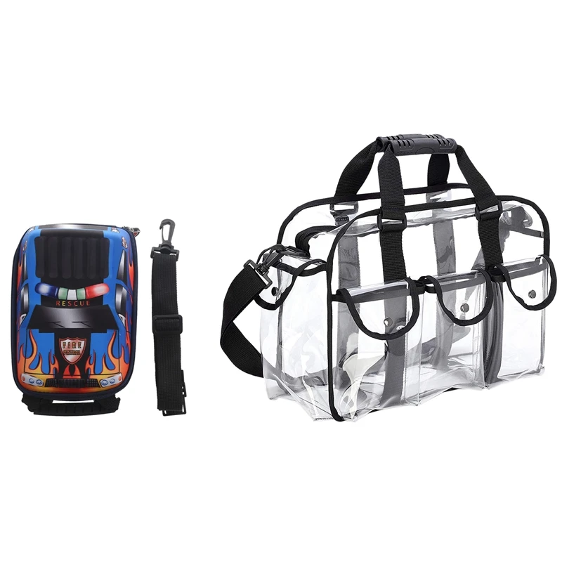 

3D Car Children School Bags For Boys Lovely Toddler Children's Backpacks & Clear Makeup Bag Shoulder Strap Adjustable