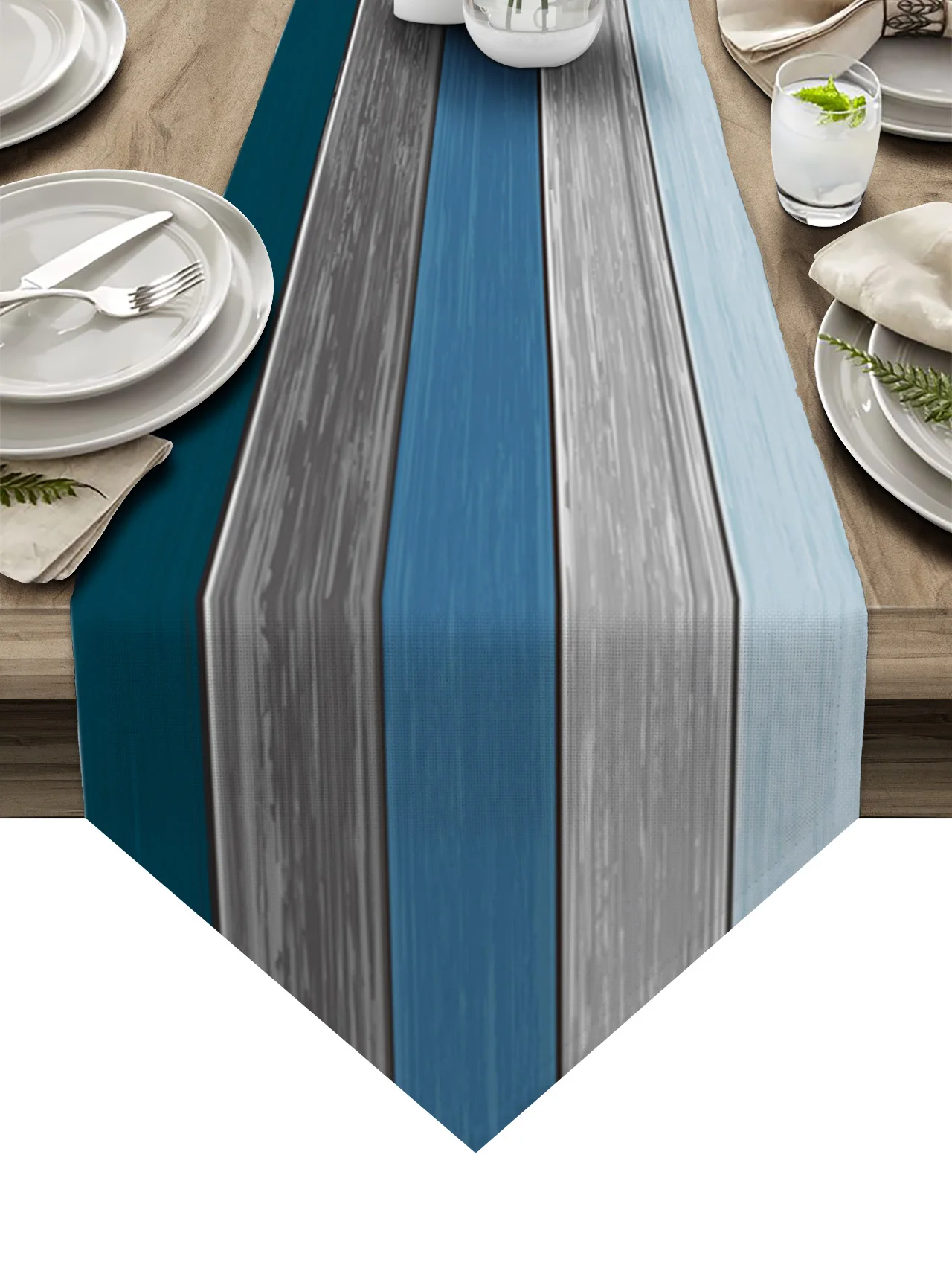 

Retro Farm Barn Blue Gray Striped Gradient Modern Table Runner Wedding For Party Event Home Decoration Table Mat Accessories