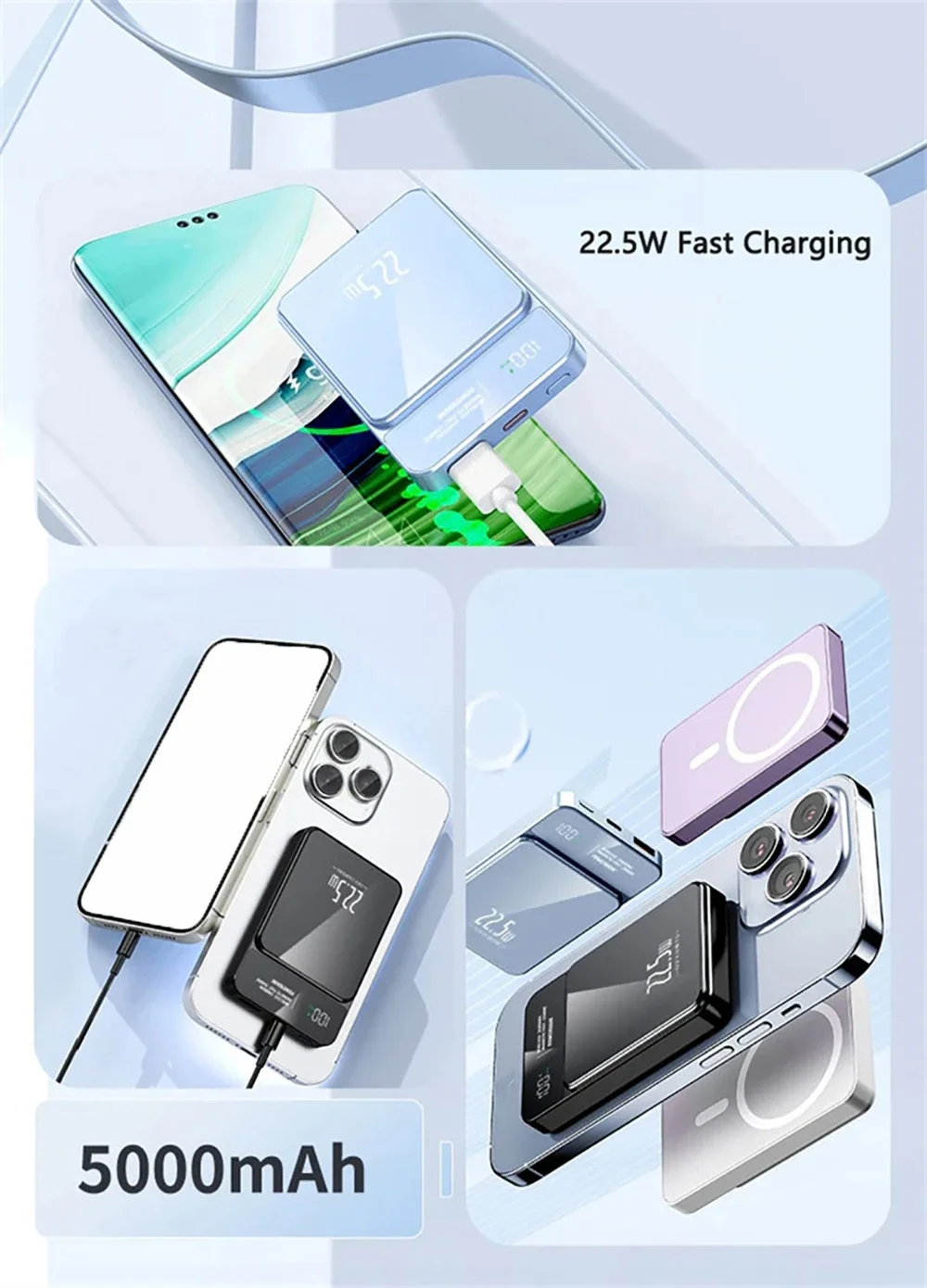 Фото Новый 10000 мАч Macsafe Power Bank Магнитный беспроводной Powerbank 22,5 Вт Быстрое зарядное устройство для iPhone Xiaomi Samsung Внешняя батарея телефона №2