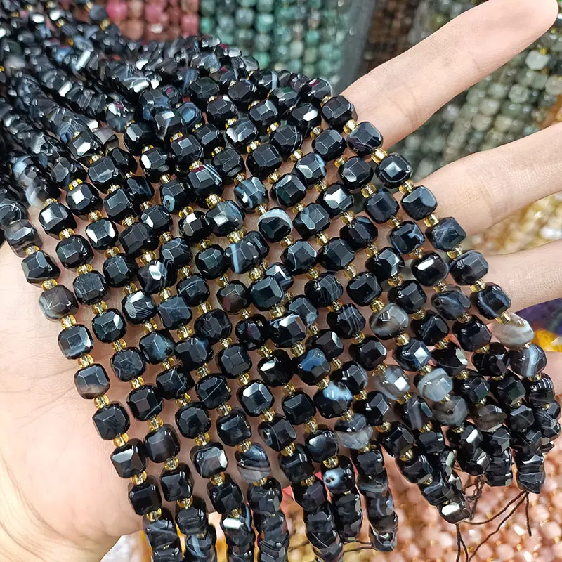 Граненый кубик 8 мм натуральный черный персианагакатехин камень россыпью