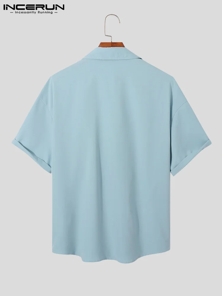 INCERUN Casual New Men Tops Front Piece Layered Stitching Blouse Stylish Well Fitting Solid All-match Short-sleeved Shirts S-5XL