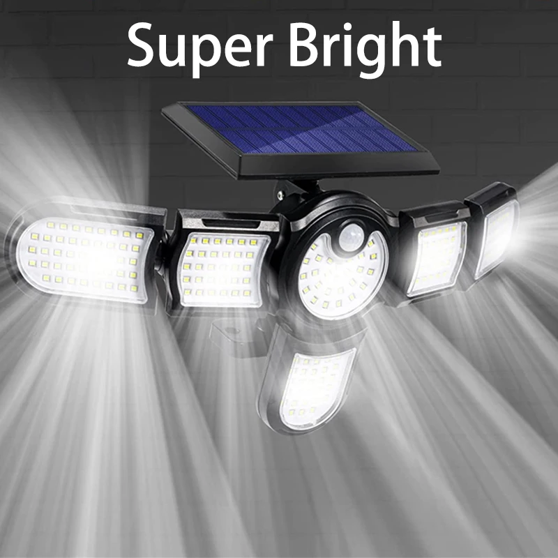

LED Solar Light Outdoors Lamp 6 Adjustable Heads 200 Led Motion Sensor Lights Spotlight with 3 Modes for Garage Yard Garden