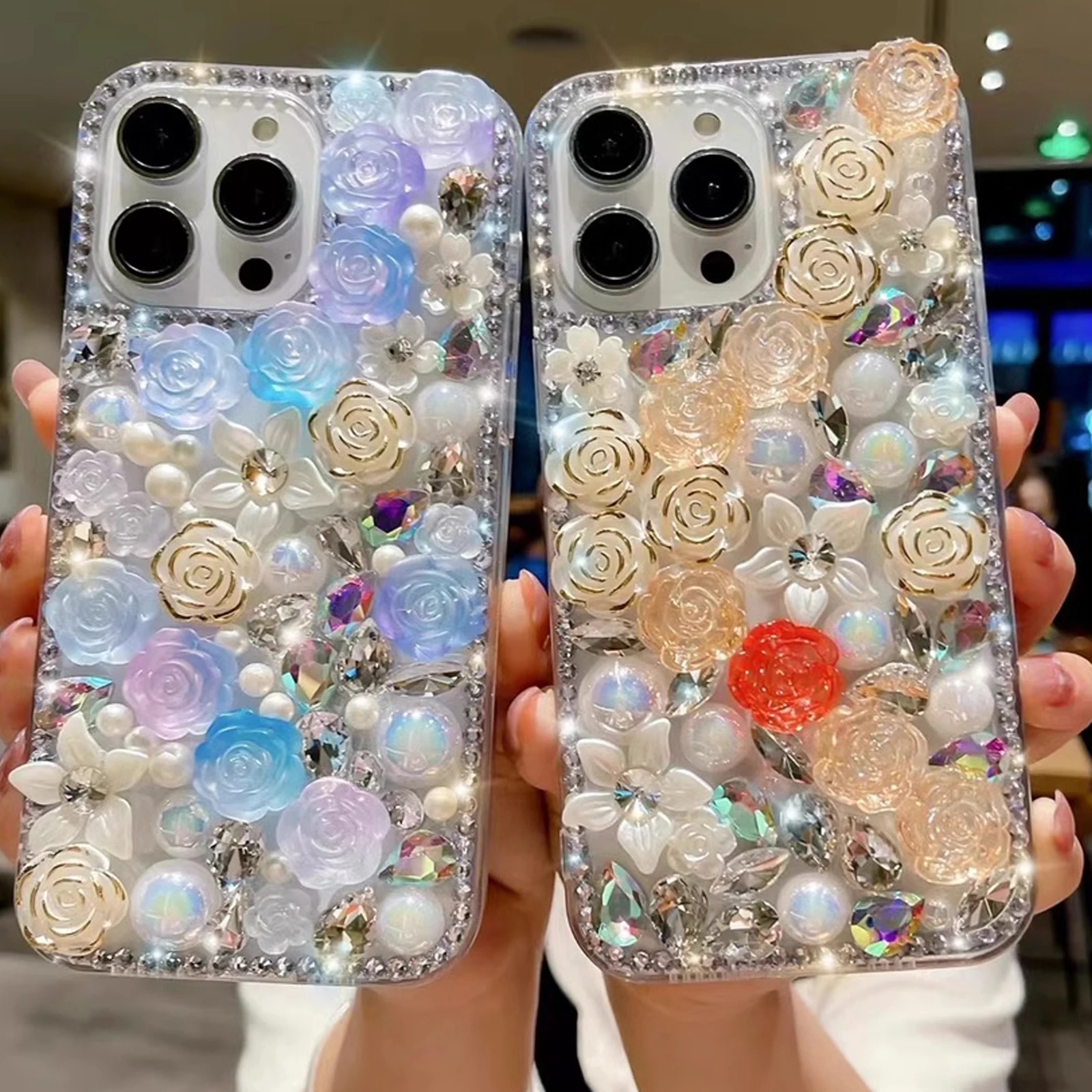 

Luxury Rhinestone Rose Pearl Flower Phone Case For Samsung A73 A72 A71 A70 A60 A54 A 53 52 51 50 42 33 32 31 23 22 21 20 14 13 S