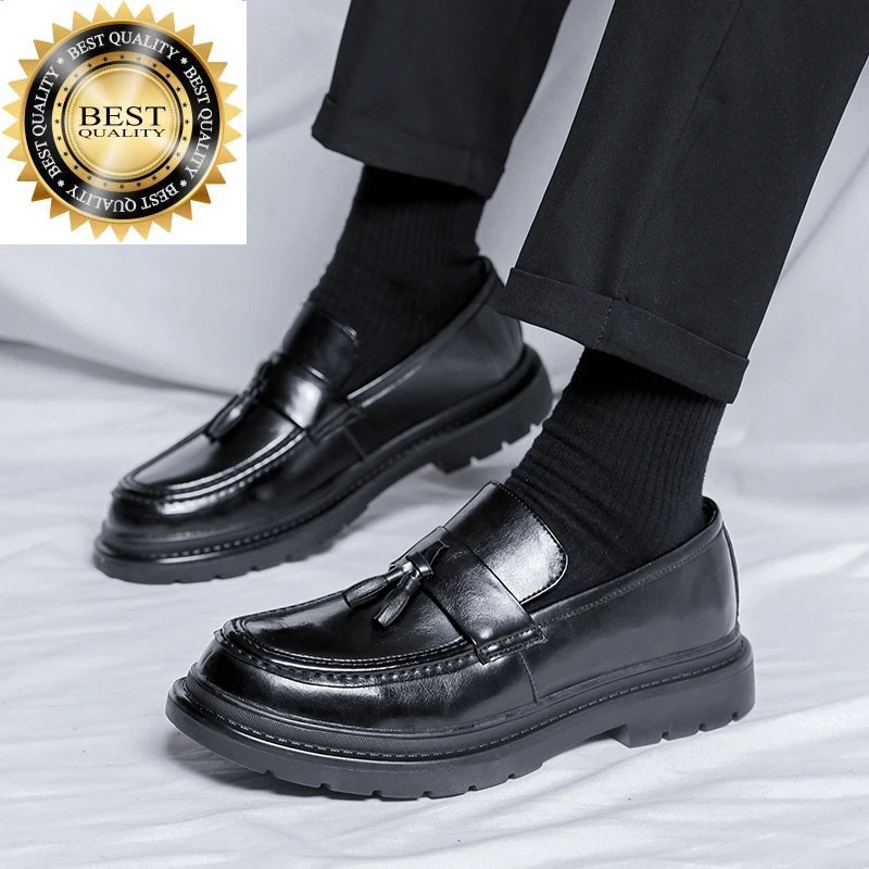 

Breathable men loafers British Style Slip on Loafer fashion Dress Leather Men Shoes Retro Tassel Mens Business Casual