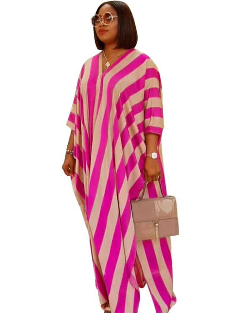 

Dashiki African Dresses For Women Striped Print Loose Robes Africa Clothing Fashion New Elegant Streetwear Boubou African Dress