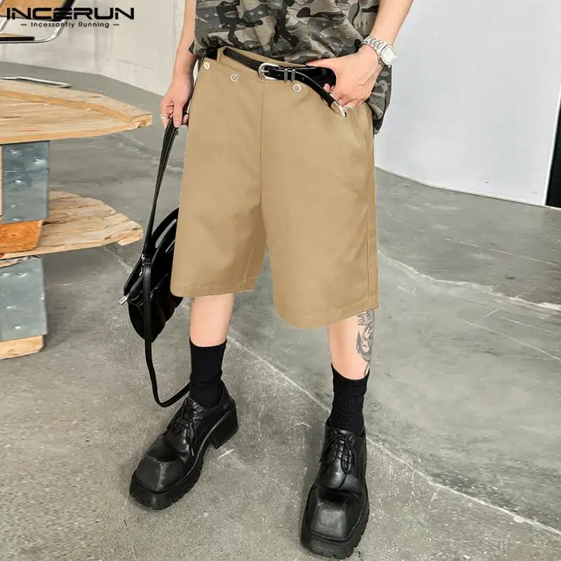 

INCERUN Men Shorts Solid Button Streetwear 2023 Fashion Casual Men Bottoms Pockets Korean Style Summer Leisure Shorts S-5XL