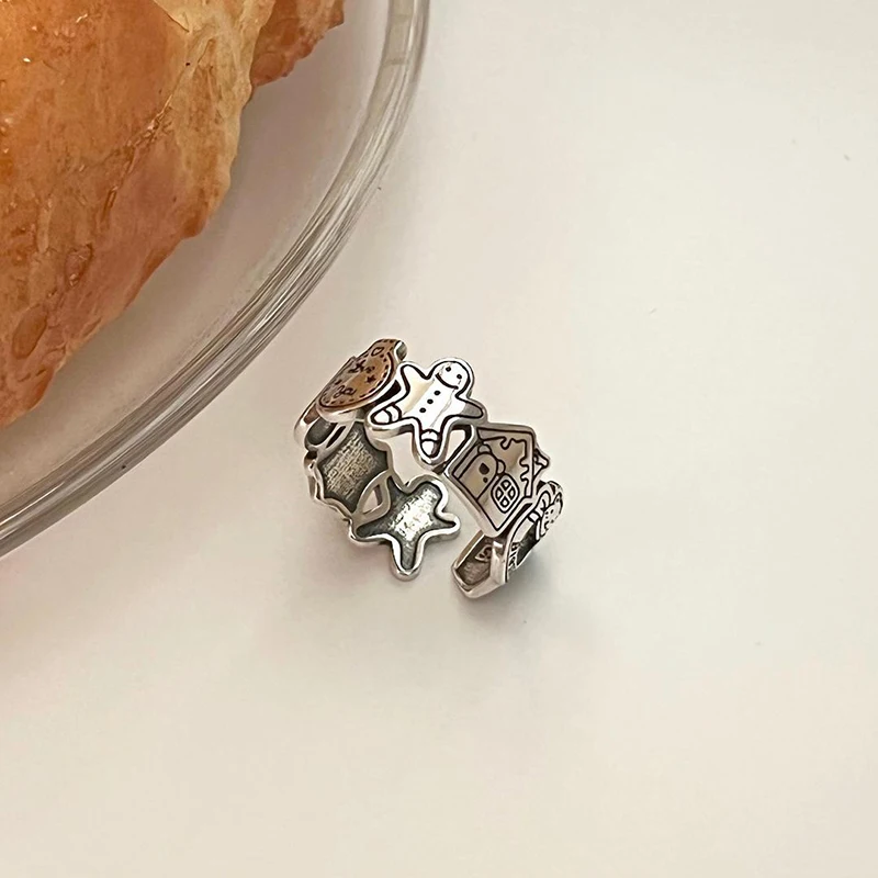 

New 925 Sterling Silver Cartoon Human-Shaped Ring Simple Sweet Style Geometric Shape Of The Female Opening Ring Fine Jewelry